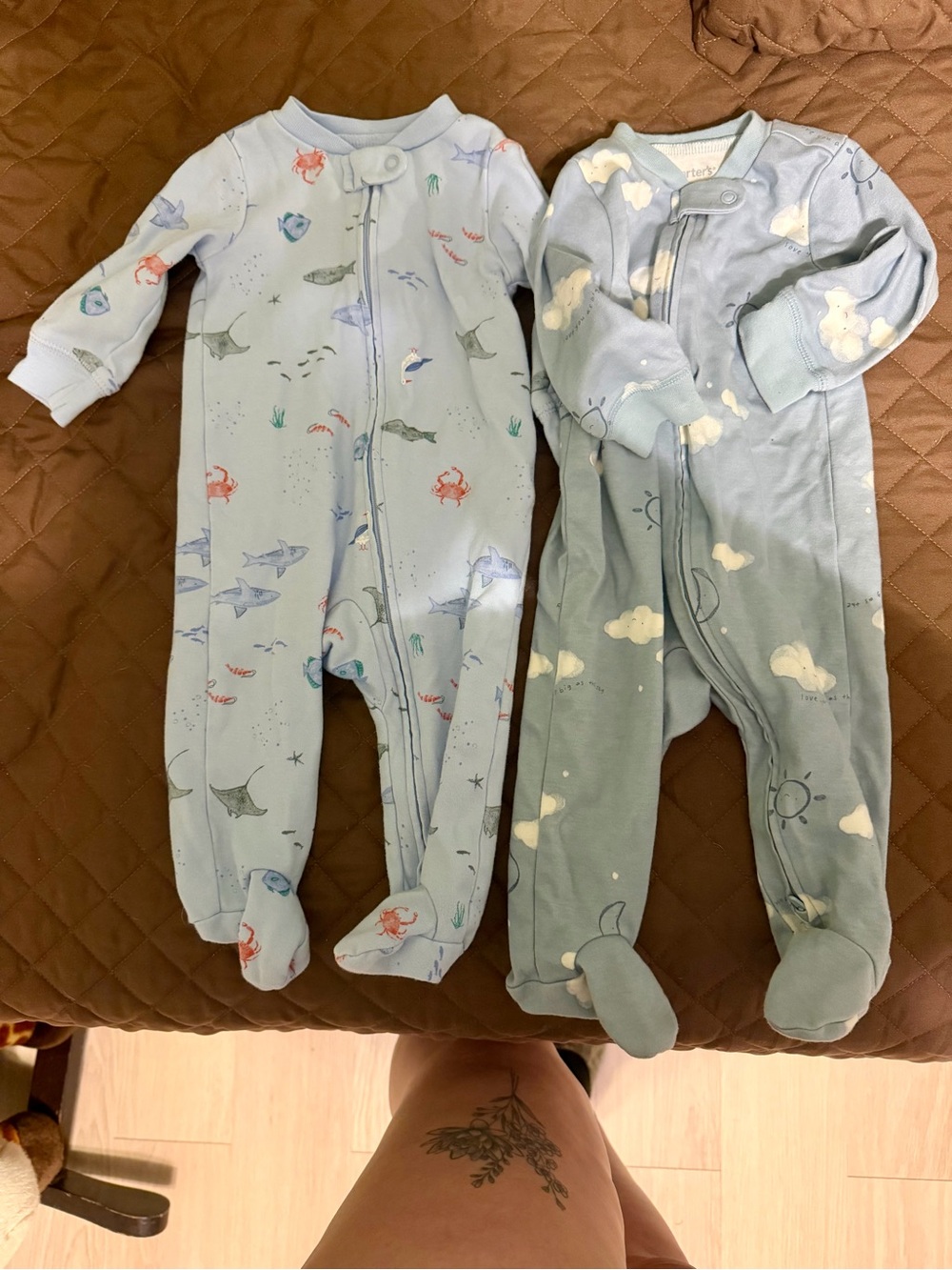 Carter's Light Blue Baby Footed One-Pieces with Ocean and Cloud Prints